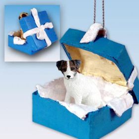 Jack Russell Terrier - Brown and White - Rough - Blue Gift Box Ornament