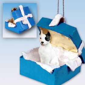Pit Bull Terrier - White - Blue Gift Box Ornament