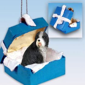 Bearded Collie - Blue Gift Box Ornament