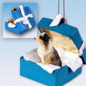 Australian Shepherd - Brown - Docked - Blue Gift Box Ornament