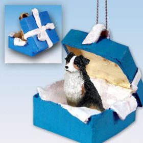 Australian Shepherd - Tri-Color - Blue Gift Box Ornament
