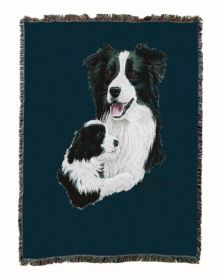 Border Collie with Puppy Cotton Woven Throw