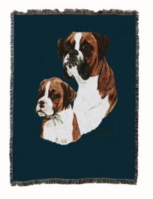 Boxer with Puppy Cotton Woven Throw