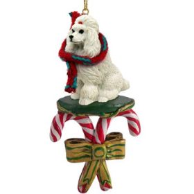 Poodle - White - Candy Cane Ornament