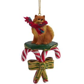 Pomeranian - Red - Candy Cane Ornament
