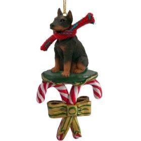 Doberman - Red - Candy Cane Ornament