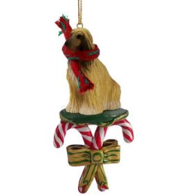 Afghan Hound - Tan and White - Candy Cane Ornament
