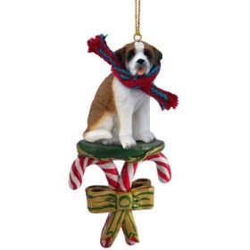Saint Bernard - Smooth Coat - Candy Cane Ornament