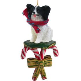 Papillon - Black and White - Candy Cane Ornament