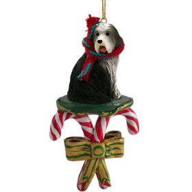 Bearded Collie - Candy Cane Ornament