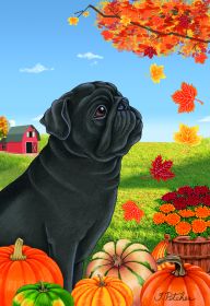 Pug - Black - Best of Breed Autumn Leaves Garden Flag