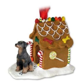 Doberman - Black - Uncropped - Gingerbread House Ornament