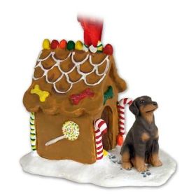 Doberman - Red - Uncropped - Gingerbread House Ornament