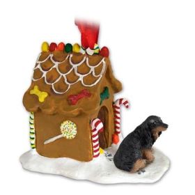 Dachshund - Black - Longhair - Gingerbread House Ornament