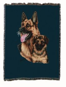 German Shepherd with Puppy Cotton Woven Throw