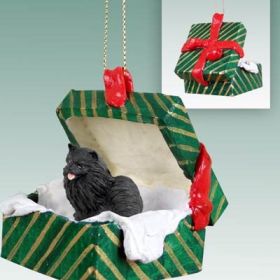 Pomeranian - Black - Green Gift Box Ornament