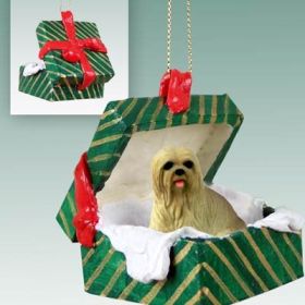 Lhasa Apso - Blonde - Green Gift Box Ornament
