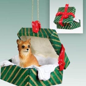 Chihuahua - Longhair - Green Gift Box Ornament
