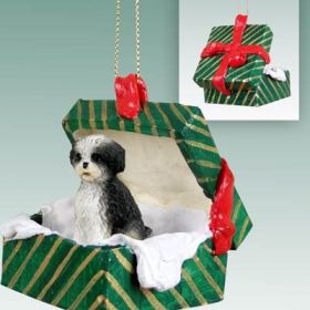 Shih Tzu - Black and White - Sport Cut - Green Gift Box Ornament