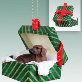 Dachshund - Red - Green Gift Box Ornament