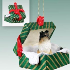 Sheltie - Tricolor - Green Gift Box Ornament