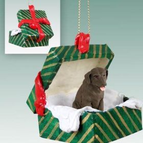 Labrador Retriever - Chocolate - Green Gift Box Ornament
