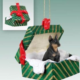 Doberman - Black - Green Gift Box Ornament