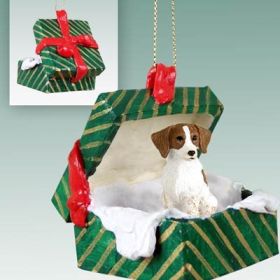 Brittany - Brown and White - Green Gift Box Ornament