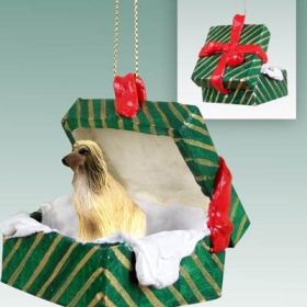 Afghan Hound - Tan and White - Green Gift Box Ornament