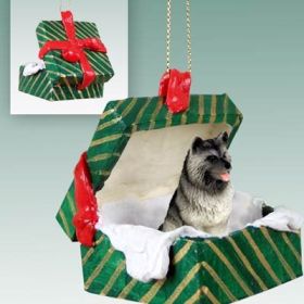 Keeshond Green Gift Box Ornament