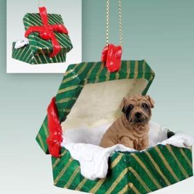 Shar Pei - Brown - Green Gift Box Ornament
