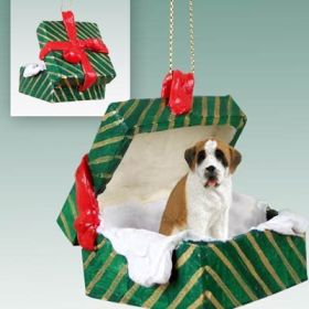 Saint Bernard - Smooth Coat - Green Gift Box Ornament