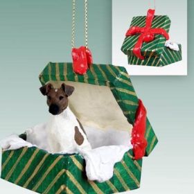 Smooth Fox Terrier - Brown and White - Green Gift Box Ornament
