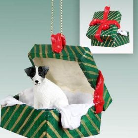 Jack Russell Terrier - Black and White - Rough - Green Gift Box Ornament