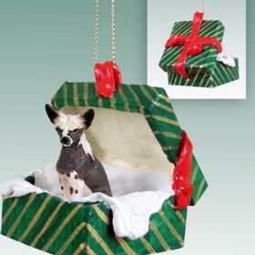 Chinese Crested Green Gift Box Ornament
