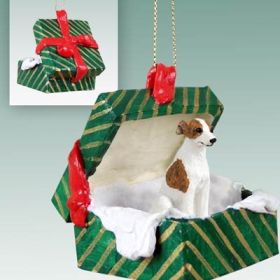 Whippet - Brindle and White - Green Gift Box Ornament