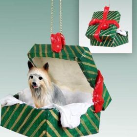 Silky Terrier Green Gift Box Ornament