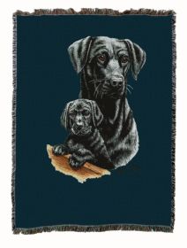 Labrador Retriever - Black - with Puppy Cotton Woven Throw