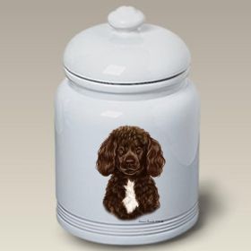 Portuguese Water Dog - Chocolate and White - Best of Breed Ceramic Treat Jar