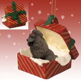 Poodle - Chocolate - Red Gift Box Ornament