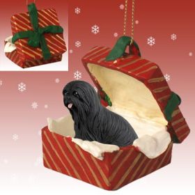 Lhasa Apso - Black - Red Gift Box Ornament