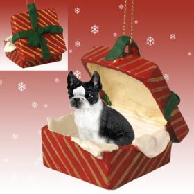 Boston Terrier Red Gift Box Ornament