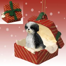 Shih Tzu - Black and White - Sport Cut - Red Gift Box Ornament