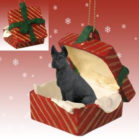 Great Dane - Black - Red Gift Box Ornament