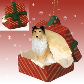 Sheltie - Sable - Red Gift Box Ornament