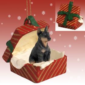 Doberman - Black - Red Gift Box Ornament