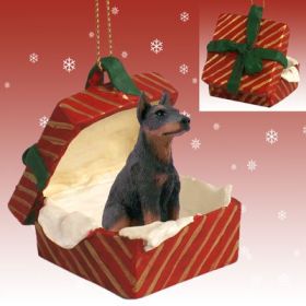Doberman - Red - Cropped - Red Gift Box Ornament