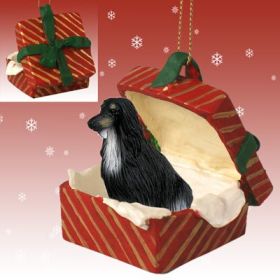 Afghan Hound - Black and White - Red Gift Box Ornament