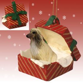 Afghan Hound - Tan and White - Red Gift Box Ornament