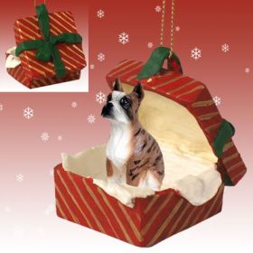Boxer - Brindle - Red Gift Box Ornament